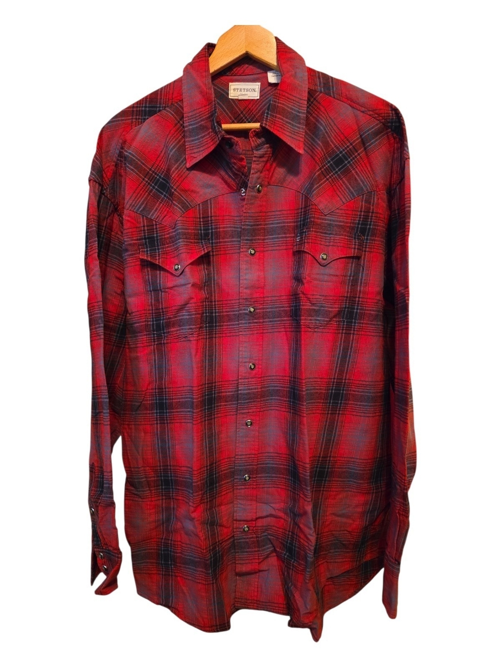 Stetson Brushed Cotton Red Plaid Western Shirt - Men's Long Sleeve